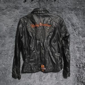 Harley-Davidson Leather Jacket with Orange Embroidery